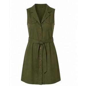 Banana Republic Petite 0P Olive Green Linen Blend Utility Safari Shirt Dress